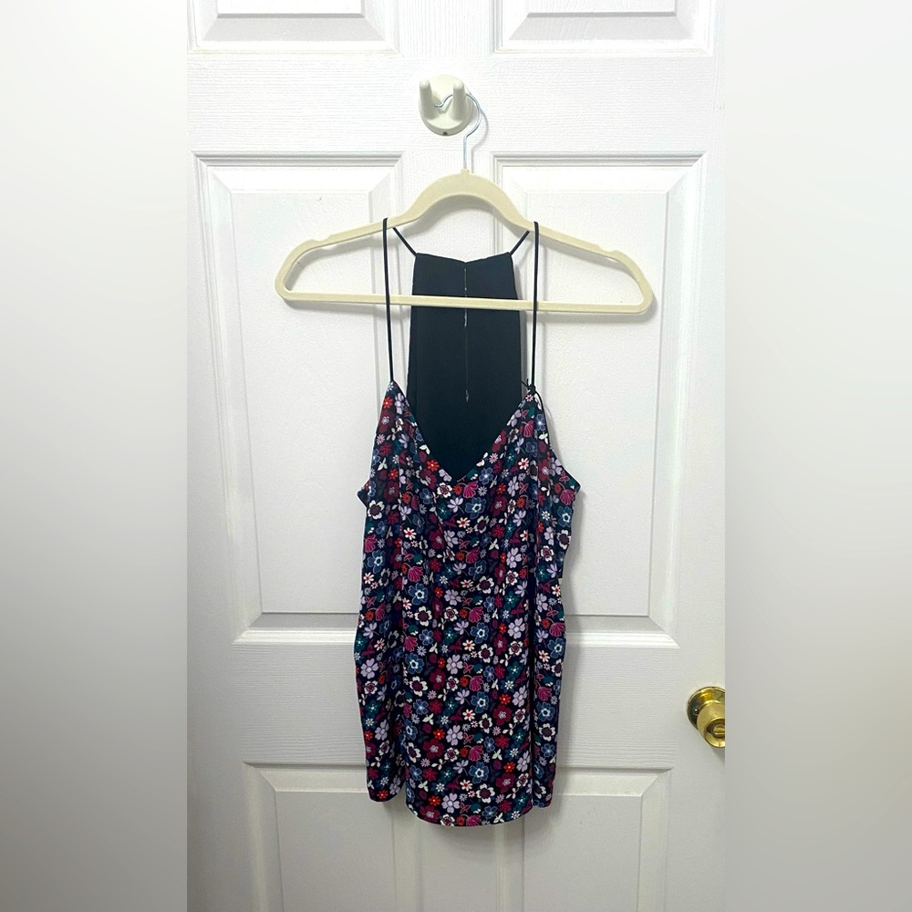 Express Purple Maroon Blue Flower Black Tank